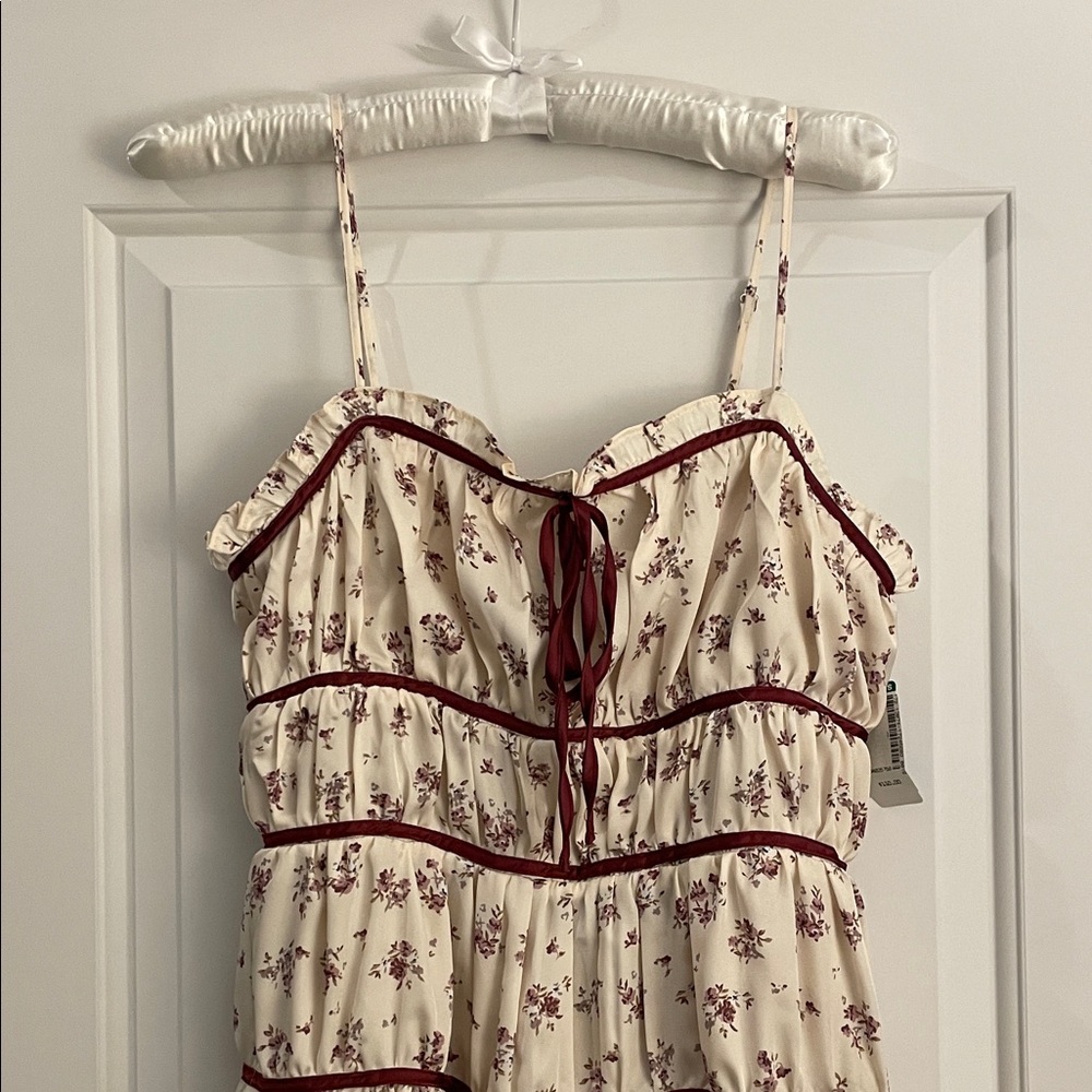 Whimsical Prairie Floral Cream and Burgundy Dress size M